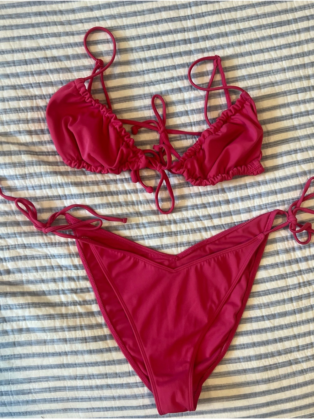Pink Women’s Ruched Triangle Bikini Set